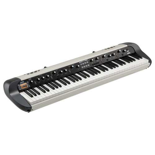 Side angled view of the Korg SV-2 73S Stage Vintage Piano in Vintage Creme