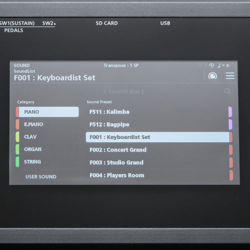 Kurzweil SP7 Grand 88-Key Stage Piano, closeup of screen