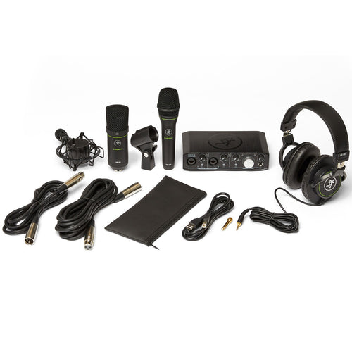 3/4 view of Mackie Producer Bundle components showing tops, fronts and left sides