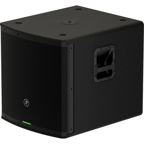 3/4 view of Mackie SR18S 18" 1600W Powered Subwoofer showing right side, front and top