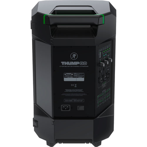 Perspective view of Mackie Thump Go Portable Battery-Powered Loudspeaker showing rear and top