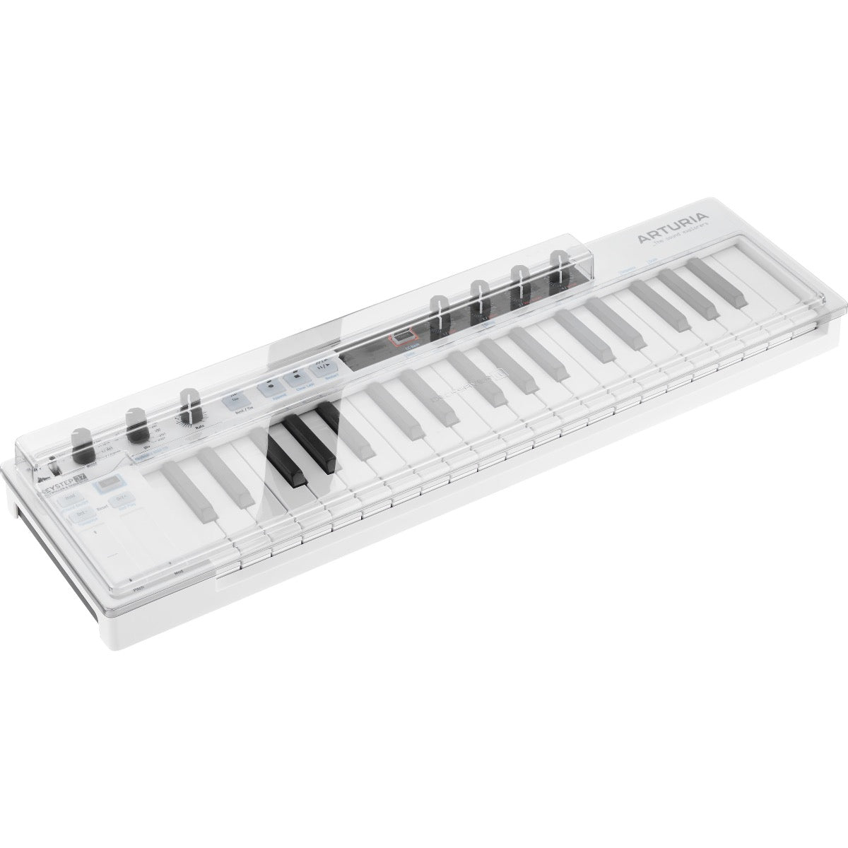 3/4 view of Decksaver Arturia KeyStep 37 Cover fitted onto Arturia KeyStep 37 (sold separately) showing top, front and left side
