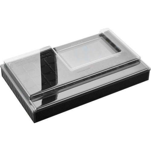 3/4 view of Decksaver Akai Professional MPC Live II Cover fitted onto Akai Professional MPC Live II (sold separately) showing top, front and left side