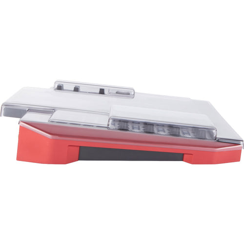 Perspective view of Decksaver Akai Professional MPC X Cover fitted onto Akai Professional MPC X (sold separately) showing left side and top