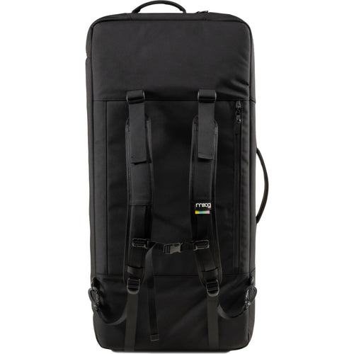Bottom vertical view of Moog Matriarch SR Case with backpack straps attached