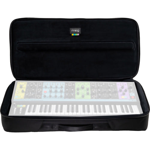 Perspective view of open Moog Matriarch SR Case with ghosted image of Moog Matriarch for reference showing top and front