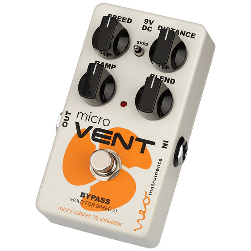 3/4 view of Neo Instruments Micro Vent 16 Rotary Effects Pedal showing top, right side and front