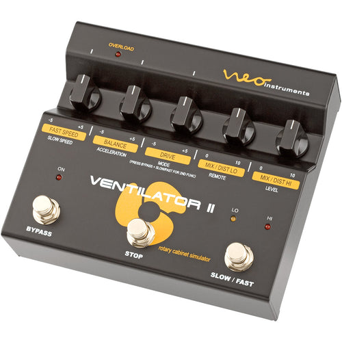 3/4 view showing top, right edge and front edge of Neo Instruments Ventilator II Rotary Effects Pedal