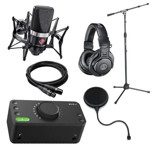 Collage image of the Neumann TLM 102 BK Studio Set with EA 4 Shockmount - Black STUDIO ESSENTIALS BUNDLE