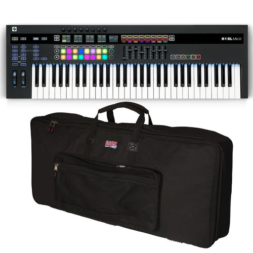 Bundle collage image of Novation 61SL MKIII Keyboard Controller and Sequencer CARRY BAG KIT bundle
