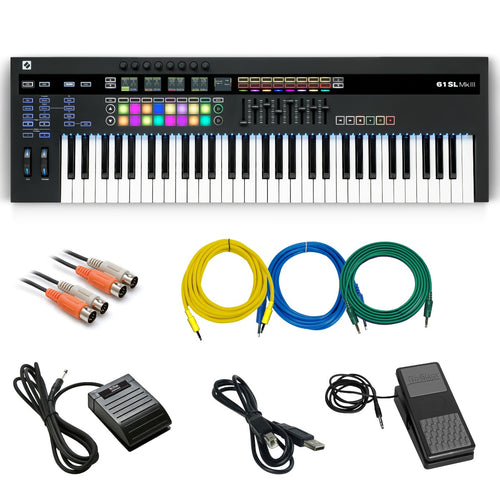 Bundle collage image of Novation 61SL MKIII Keyboard Controller and Sequencer CABLE KIT bundle