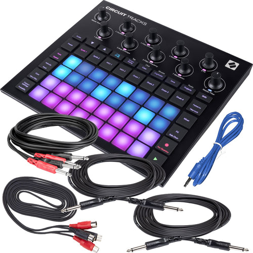 Bundle collage image of Novation Circuit Tracks Groovebox with Synths, Drums and Sequencer CABLE KIT bundle