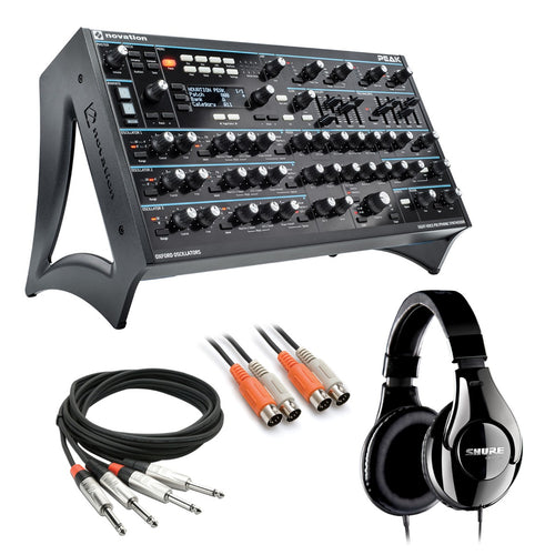 Bundle collage image of Novation Peak 8-Voice Polyphonic Desktop Synthesizer STUDIO RIG bundle