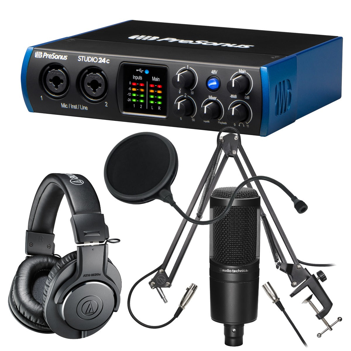 PreSonus Studio 24C 2X2 2-Pre USB-C Audio Interface PODCASTING PAK
