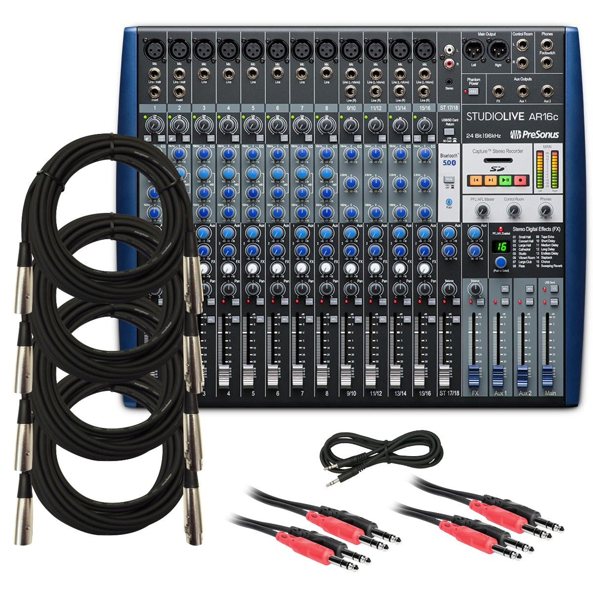 16-Channel Audio Mixer - Bluetooth USB, Integrated Effects & DJ  Functionality - Perfect for Computer Recording - Complete with Sound Board,  RCA I/O 