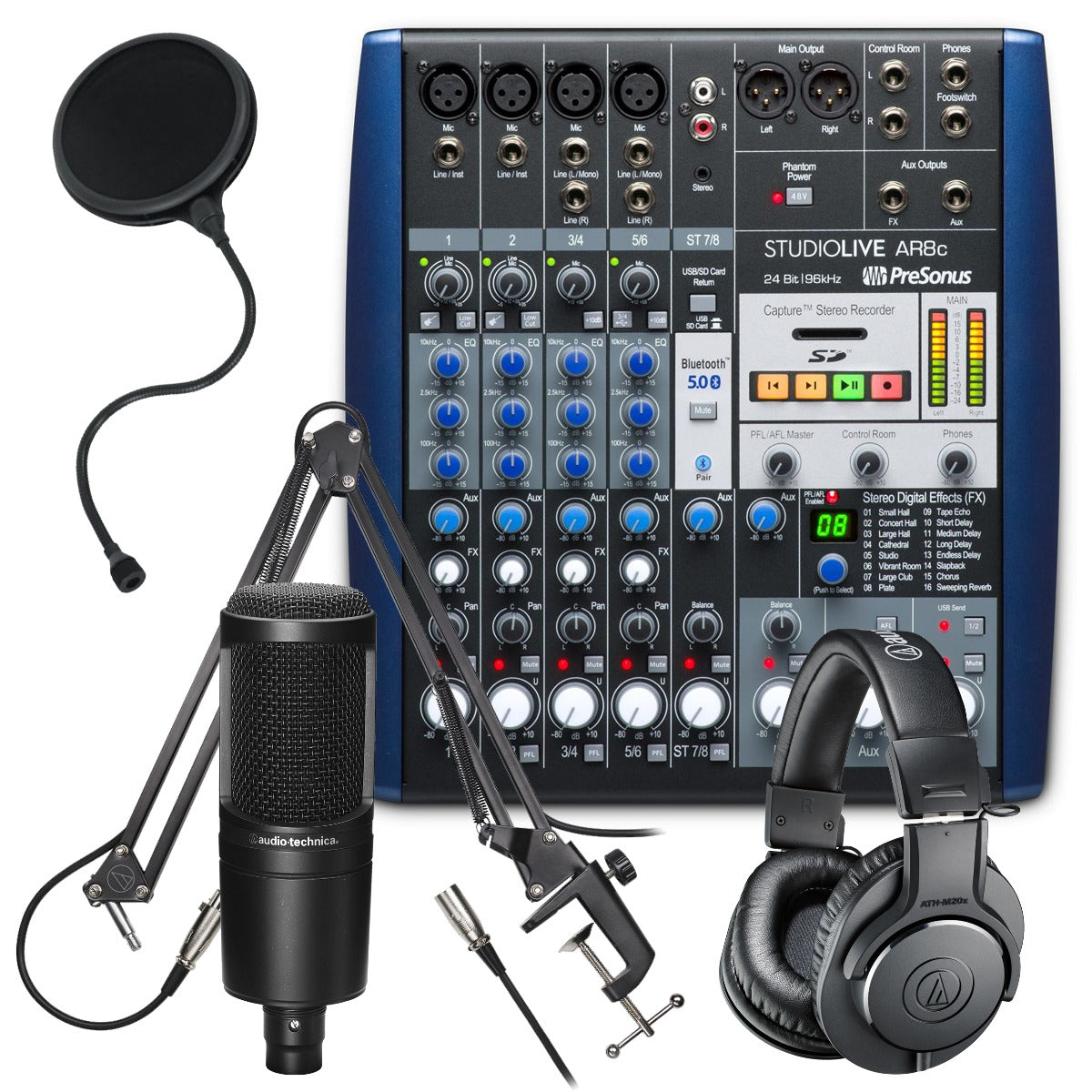 PreSonus Studiolive AR8C USB-C Hybrid Mixer PODCASTING PAK