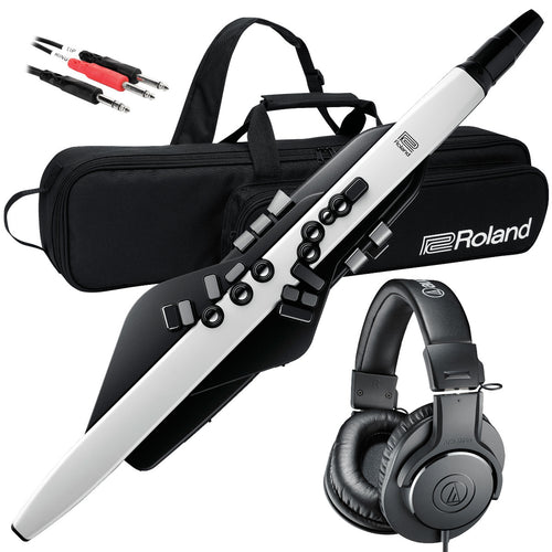 Collage showing components in Roland Aerophone AE-20 Digital Wind Instrument BONUS PAK