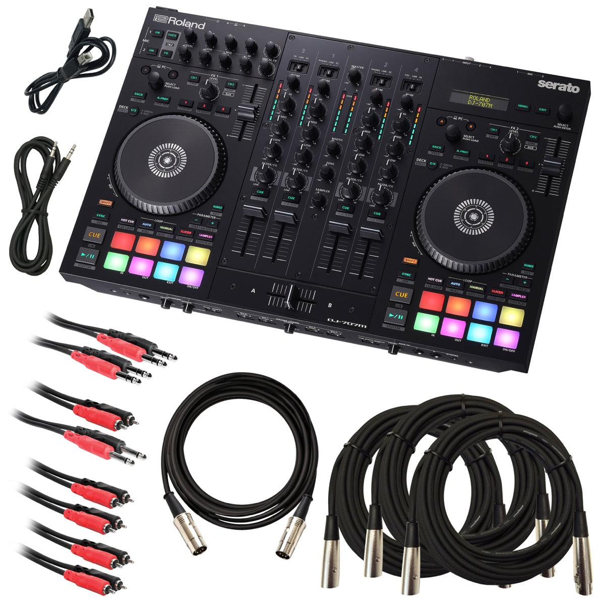 Roland DJ-707M DJ Controller/Mixer with Serato DJ Pro CABLE KIT