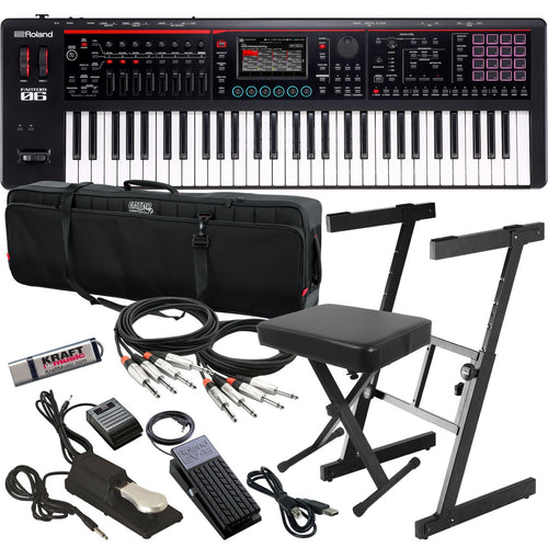 Collage showing components in Roland Fantom-06 Workstation Keyboard STAGE RIG