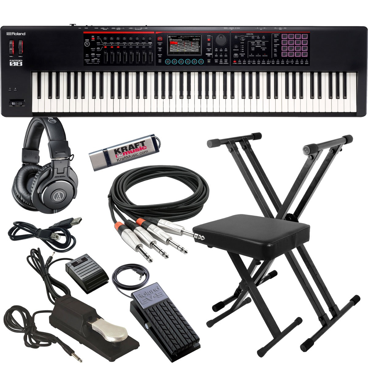 Roland Fantom-08 Workstation Keyboard KEY ESSENTIALS BUNDLE