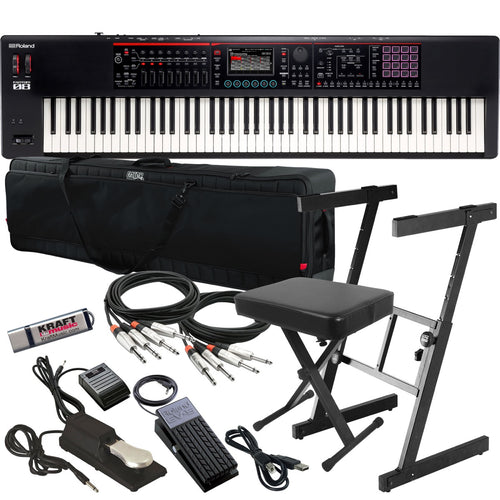 Collage showing components in Roland Fantom-08 Workstation Keyboard STAGE RIG