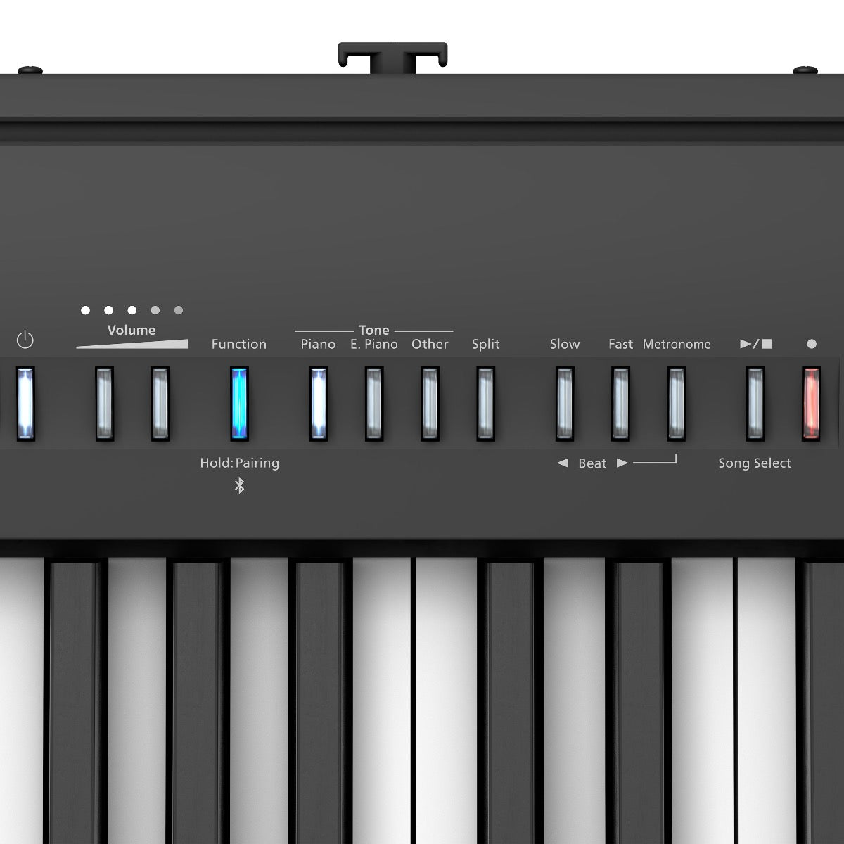 Detail view of Roland FP-30X Digital Piano - Black top panel showing control buttons