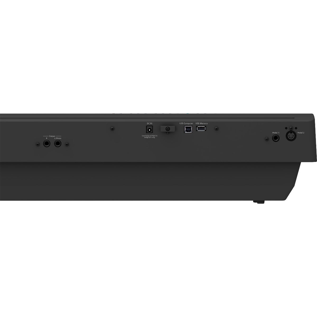 Close-up rear view of Roland FP-30X Digital Piano - Black showing audio and data connections