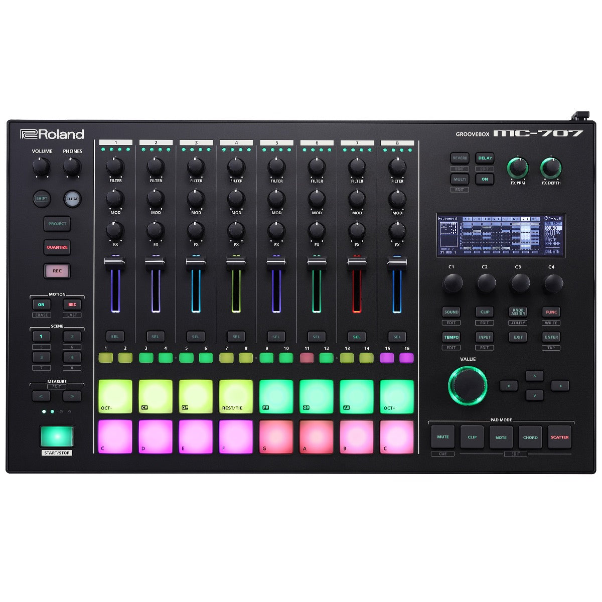 Top view of Roland MC-707 Groovebox