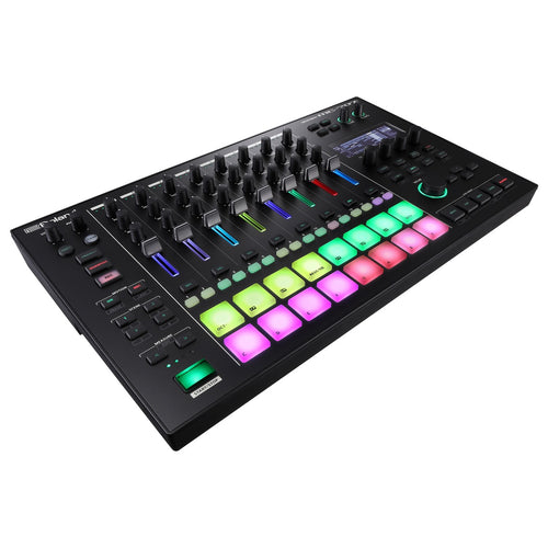 3/4 view of Roland MC-707 Groovebox showing top, front and left side