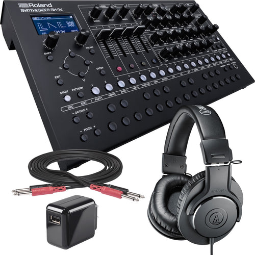 Collage showing components in Roland SH-4d Desktop Synthesizer STUDIO KIT