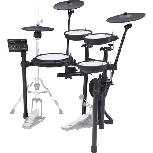 Perspective view of Roland TD-07KVX V-Drums Electronic Drum Set showing back and left side