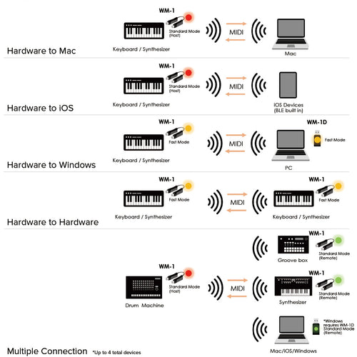 Chart showing multiple ways to connect the WM-1D.