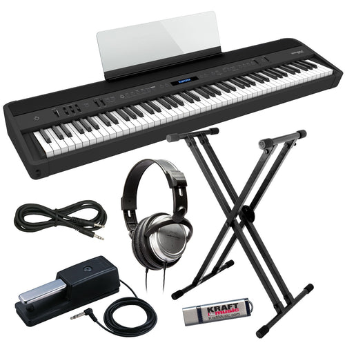 Collage image of the Roland FP-90X Digital Piano - Black KEY ESSENTIALS BUNDLE