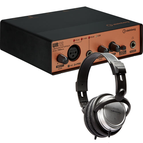 Collage showing components in Steinberg UR12B USB Audio Interface - Black/Copper BONUS PAK