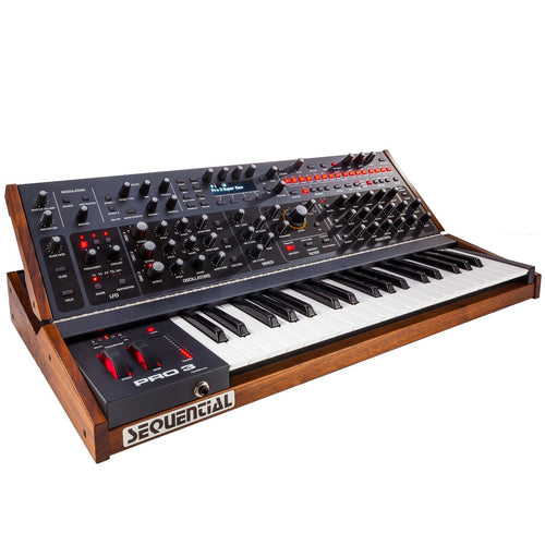 3/4 view of Sequential Pro 3 SE Mono/Paraphonic Synthesizer Keyboard showing top, front and left side