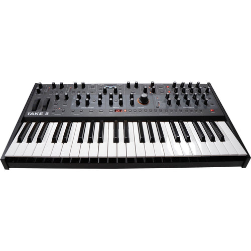 Perspective view of Sequential Take 5 Compact 5-Voice Polyphonic Synthesizer showing front and top