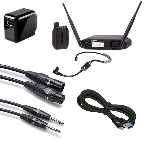 Collage image of the Shure GLXD14+SM35 Headset system with SM35 microphone CABLE KIT