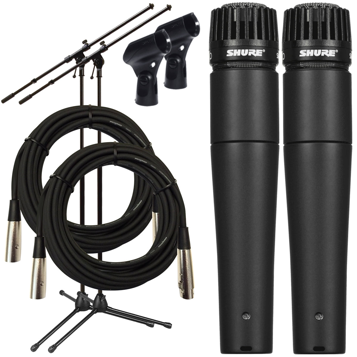 Collage of the Shure SM57-LC Dynamic Instrument Microphone TWIN PERFORMER PAK