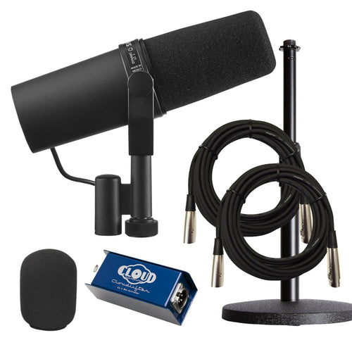 Collage of items in Shure SM7B Dynamic Vocal Microphone CLOUDLIFTER BUNDLE