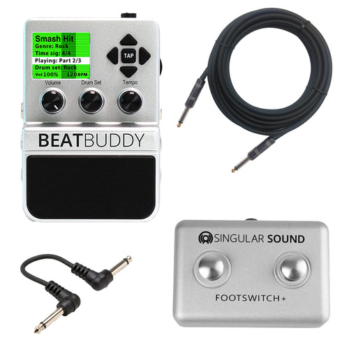 Collage image of the Singular Sound BeatBuddy PEDAL PAK
