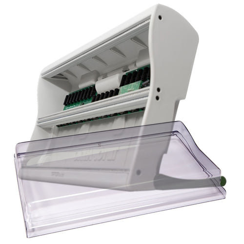 Collage showing components in Tiptop Audio Mantis Eurorack Modular Synthesizer Case - Green DECKSAVER KIT