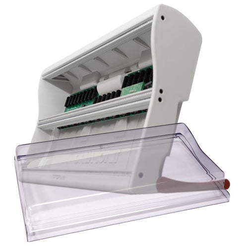 Collage showing components in Tiptop Audio Mantis Eurorack Modular Synthesizer Case - Red DECKSAVER KIT