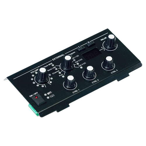 3/4 view of Viscount External Module for Legend '70s Stage Pianos showing top, front and left edge