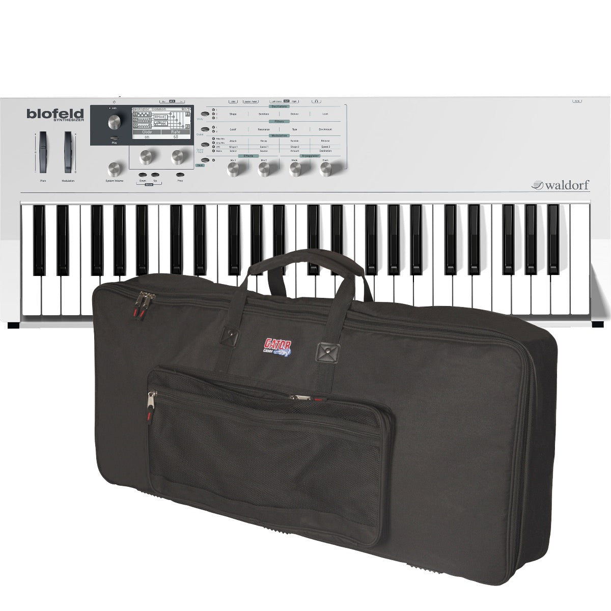 Collage showing components in Waldorf Blofeld Keyboard Synthesizer CARRY BAG KIT