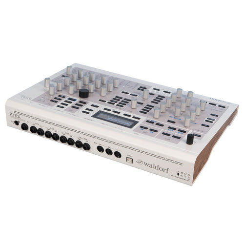 3/4 view of Waldorf Kyra Desktop Virtual Analog Synthesizer showing top, rear and left side