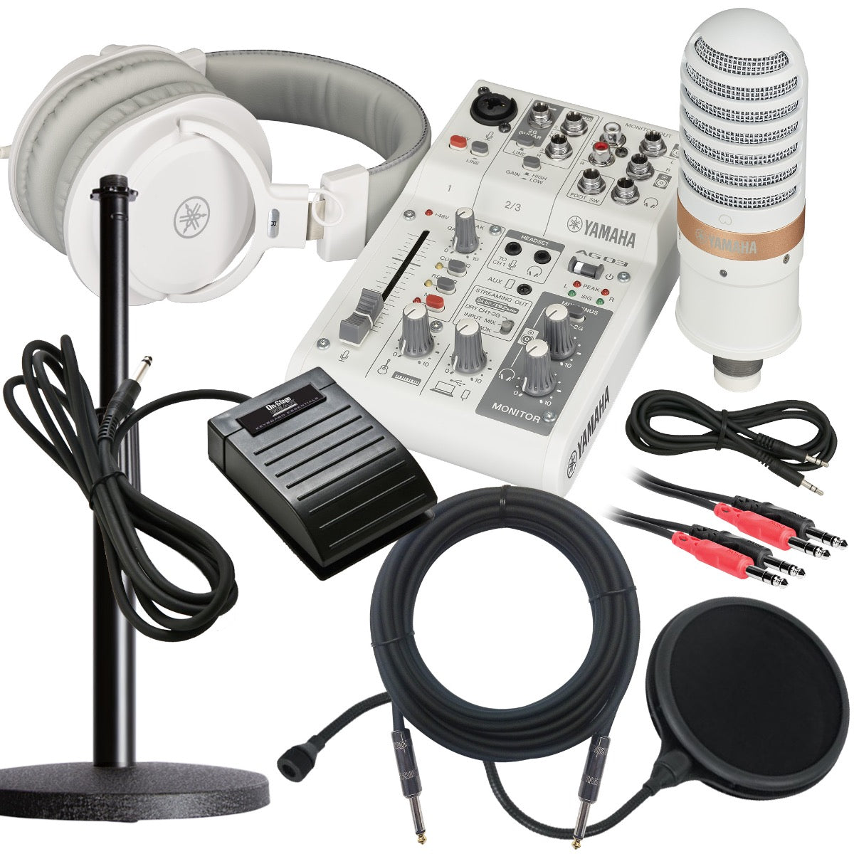 Yamaha AG03 MK2 Live Streaming Pack - White STUDIO KIT