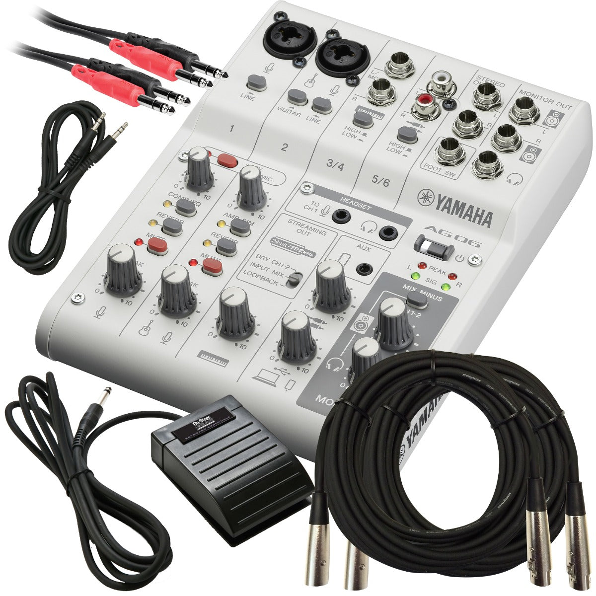 Yamaha AG06 Mk2 Live Streaming Mixer and USB Audio Interface - White CABLE  KIT