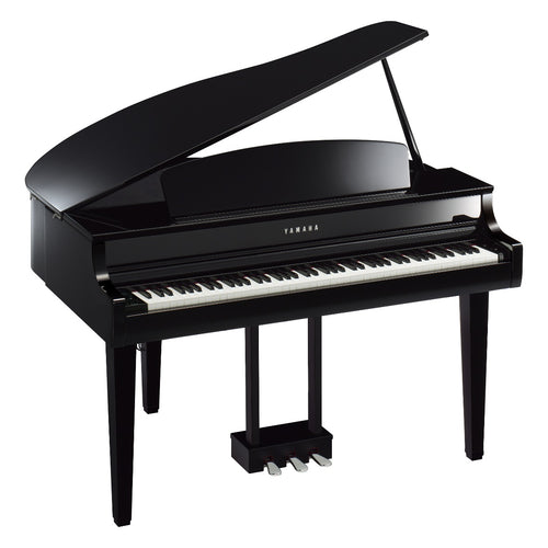 3/4 view of Yamaha Clavinova CLP-765GP Digital Piano - Polished Ebony showing front, top and left side