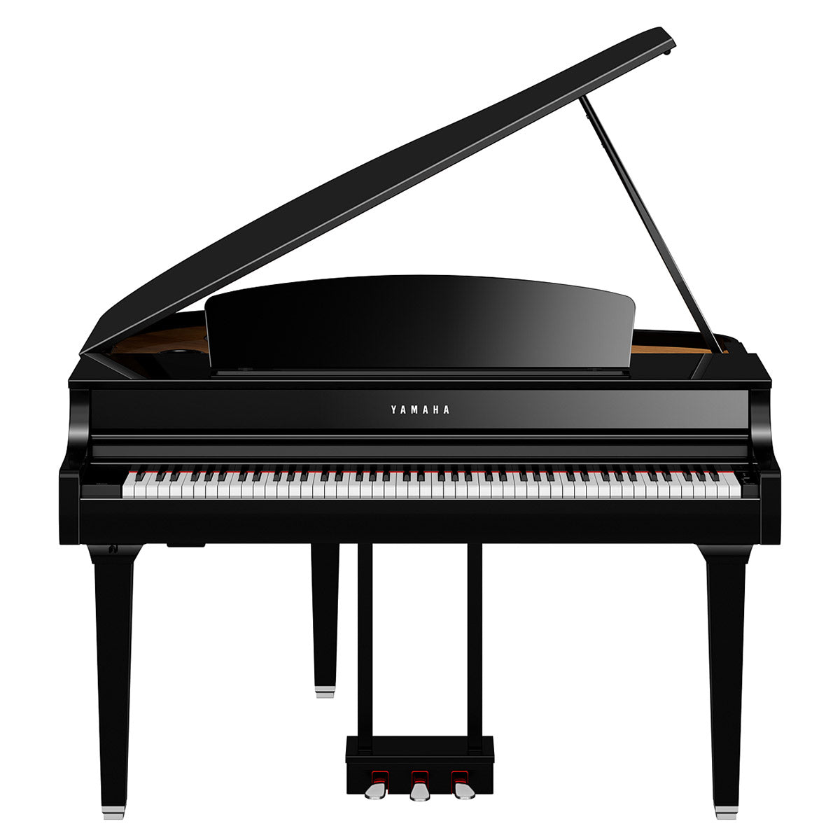 Perspective view of Yamaha Clavinova CLP-795GP Digital Piano - Polished Ebony showing front and top