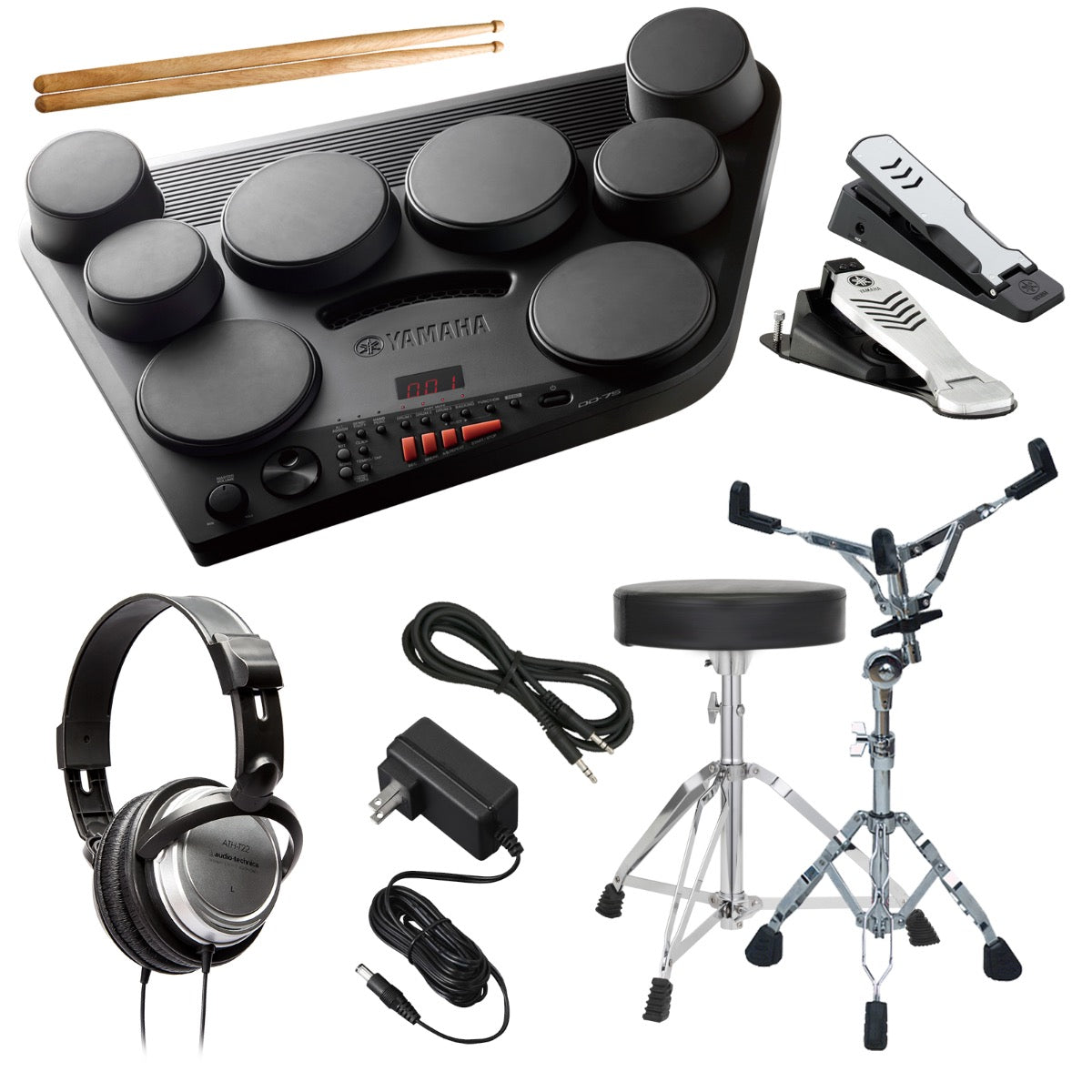 Yamaha DD-75 Digital Drum Kit with Power Adapter COMPLETE DRUM BUNDLE –  Kraft Music